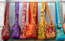 Hydra, Attica / Greece - June 6, 2010: Hanging Colorful Handbags In A Souvenir Shop