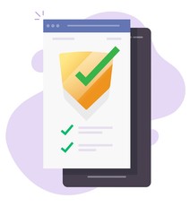 Aufkleber - Security verification check mobile phone guard online for internet web virus attack protection software or secure safety guard smartphone website technology as digital fraud spy test scan checklist