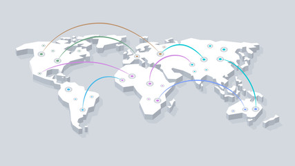 Poster - Modern 3d world map with connected continents. Easy to use for your website or presentation.