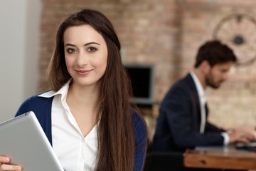 Sticker - Portrait of attractive young businesswoman, smiling, looking at camera.