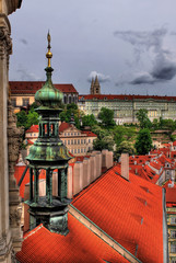 Red tile roofs in Check republic capital - Prague from hills in city