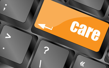 Poster - care concept with key on computer keyboard keys, social concept