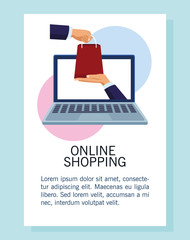 Sticker - banner shopping online with laptop and shopping bags