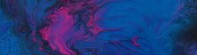 Art Photography Of Abstract Marbleized Effect Background. Black, Blue, Pink And Purple Creative Colors. Beautiful Paint