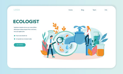 Wall Mural - Ecologist web banner or landing page. Scientist taking care of ecology