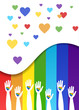 © Helenshi - Lgbt support, fight for gay and lesbian rights, helping hands and hearts, rainbow colors. Modern flat vector illustration stylish design element