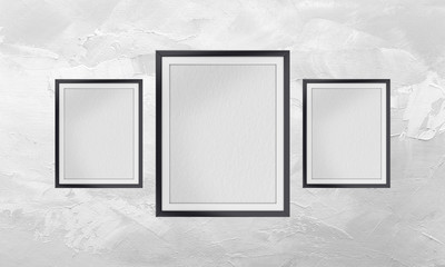 Photo frame mockup template on white textured wall background, 3d illustration