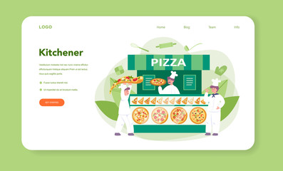 Wall Mural - pizzeria web banner or landing page. chef cooking tasty delicious