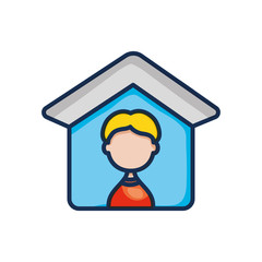 Canvas Print - stay home concept, house with avatar man icon, line color style