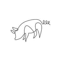 One line design silhouette of pig. Farm animals concept isolated on white background. Chinese new year. Black and white minimalistic style vector illustration