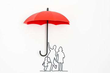 Complete family life insurance sign icon with umbrella and family silhouette