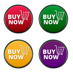 Canvas Print - Buy now button in circle shape with 4 different color choice isolated on white background 
