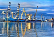 Port cranes in port of Novorossiysk. Industrial port landscape.