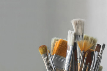 Set of brushes on neitral background with copyspace