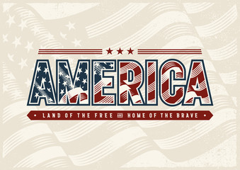 vintage america typography logo. editable eps10 vector illustration in woodcut style with clipping m