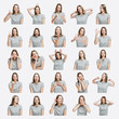 © Анна Демидова - Set of images of a young girl with different emotions. On white background. Square. Collage.