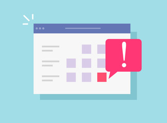 Fototapete - Online web calendar page with important date or internet schedule deadline agenda with time reminder notification vector flat cartoon, illustration of modern organizer app icon isolated trendy image