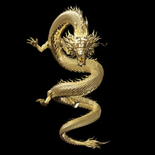 Full Body Gold Dragon In Smart Pose With 3d Rendering Include Alpha Clipping Path.