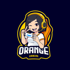 Wall Mural - Cute gamer character mascot logo, Gamer girl esport logo template