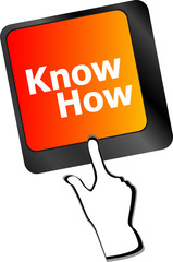 Poster - know how knowledge or education concept with red button on computer keyboard