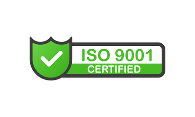 Poster - ISO 9001 certified green badge. Flat design stamp isolated on white background. Vector.