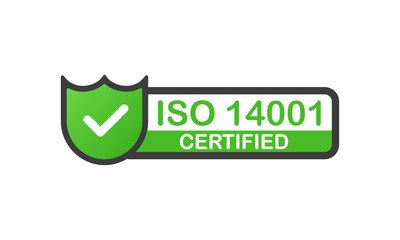 Poster - ISO 14001 certified green badge. Flat design stamp isolated on white background. Vector.