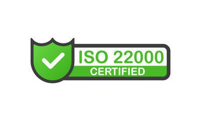 Poster - ISO 22000 certified green badge. Flat design stamp isolated on white background. Vector.
