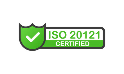 Poster - ISO 20121 certified green badge. Flat design stamp isolated on white background. Vector.