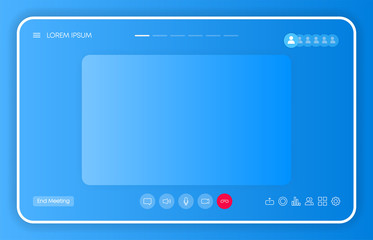 Wall Mural - call screen template on window browser or app. video chat or meeting or conference. blue mockup ui, 