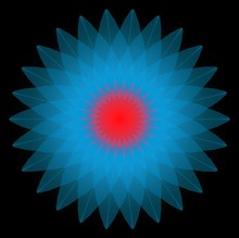 Abstract Fractal Flower - Blue Petals Surround A Red Center. Petals Are Layered And The Red Is Deliberately Blurred To Create A Warm Glow.
