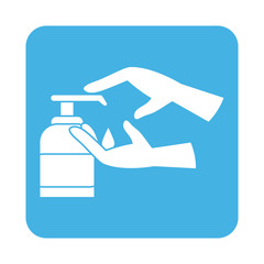 Sticker - covid 19 coronavirus prevention dispenser liquid soap in hands block style icon