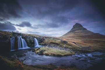  Panorama sunset at the Kirkjufell in Iceland