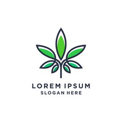 elegant hemp cannabis weed leaf logo line icon vector simple modern art