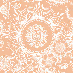 Wall Mural - Eastern ethnic style compositions, mehendi, traditional indian henna floral ornament. Seamless pattern, background. Vector illustration.