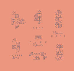 Wall Mural - Art Deco coffee labels coral