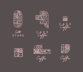 Wall Mural - Art Deco coffee symbols brown