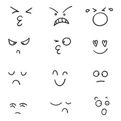 Wall Mural - hand drawn Cartoon faces. Expressive eyes and mouth, smiling, crying and surprised character face expressions. Caricature comic emotions or emoticon doodle.