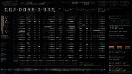Poster - Futuristic hi-tech graphic user interface head up display with digital code and data info graphic telemetry information display for desktop screen background