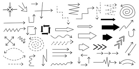 Aufkleber - Vector image of a set of black arrows. Subtle signs pointing in different directions. Curved arrows. Vector template.