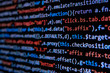 © Владимир Астафьев - Simple website HTML code with colourful tags in browser view on dark background. Orange.