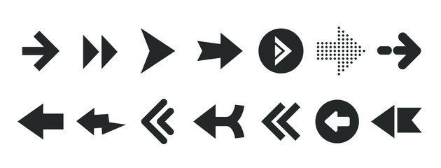 Poster - Black web arrows set isolated on white background. UI and web design. Vector illustration 