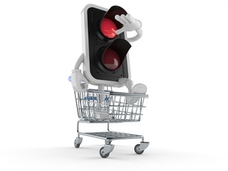 Sticker - Red traffic light character inside shopping cart