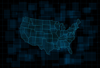 Poster - hud map of the usa. futuristic digital dark blue background. vector