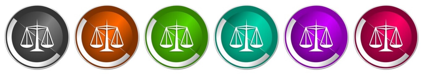 Poster - Justice icon set, silver metallic chrome border vector web buttons in 6 colors options for webdesign