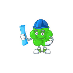 Poster - brilliant Architect staphylococcus aureus mascot design style with blue prints and helmet