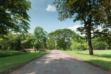 Road in Sri Sat Cha Na Lai Historical Park Landscape, Sukhothai, Thailand