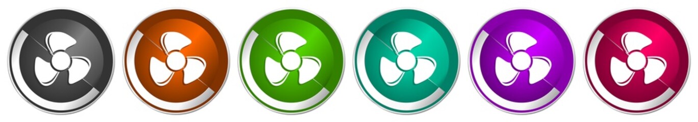 Poster - Fan icon set, silver metallic chrome border vector web buttons in 6 colors options for webdesign