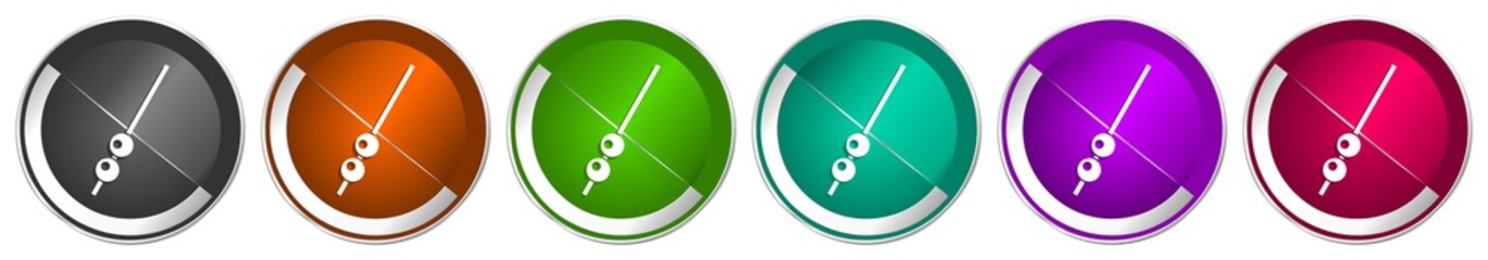 Fototapete - Fresh olive on stick vetor icon set, food silver metallic chrome border vector web buttons in 6 colors options for webdesign