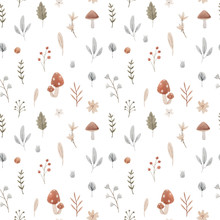 Beautiful Seamless Pattern With Cute Hand Drawn Forest Paintings. Stock Baby Illustration.