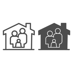 Poster - Family in house line and solid icon, family at home concept, parents and child sign on white background, safe family with children in residence icon outline style for mobile and web. Vector graphics.